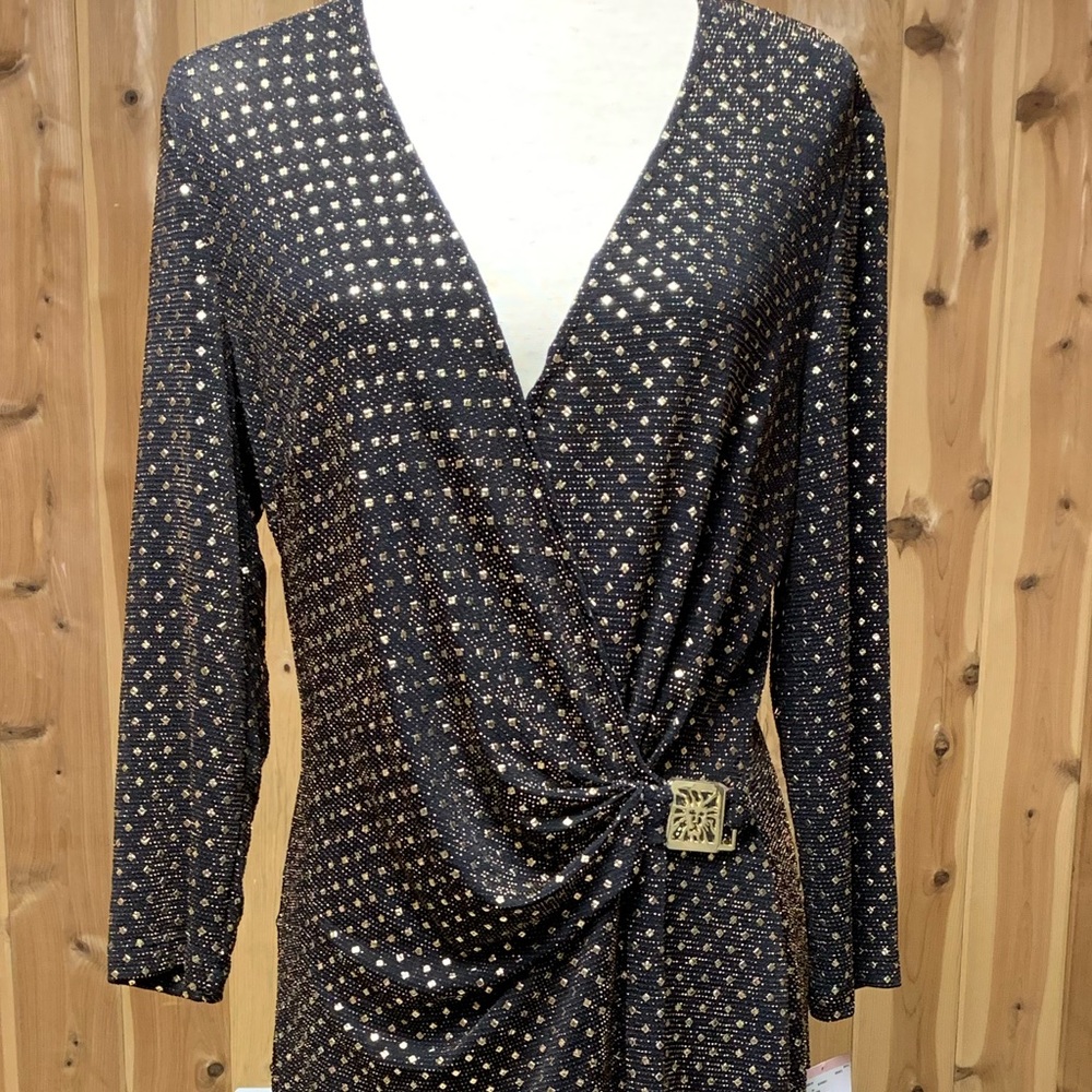 Anne Klein Gold studded Faux Wrap dress - Picture 4 of 6